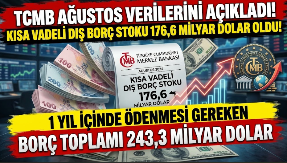 TCMB Ağustos Verilerini Açıkladı: Kısa Vadeli Dış Borç Stoku 176,6 Milyar Dolar Oldu