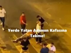 Yerde Yatan Adamın Kafasına Tekme!