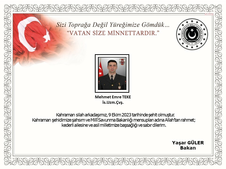 UZMAN ÇAVUŞ MEHMET EMRE TEKE ŞEHİT OLDU