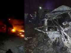 Adana’da uçuruma devrilen minibüs yandı